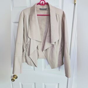 Bagatelle XL soft faux leather draped front jacket. Being with pink tint